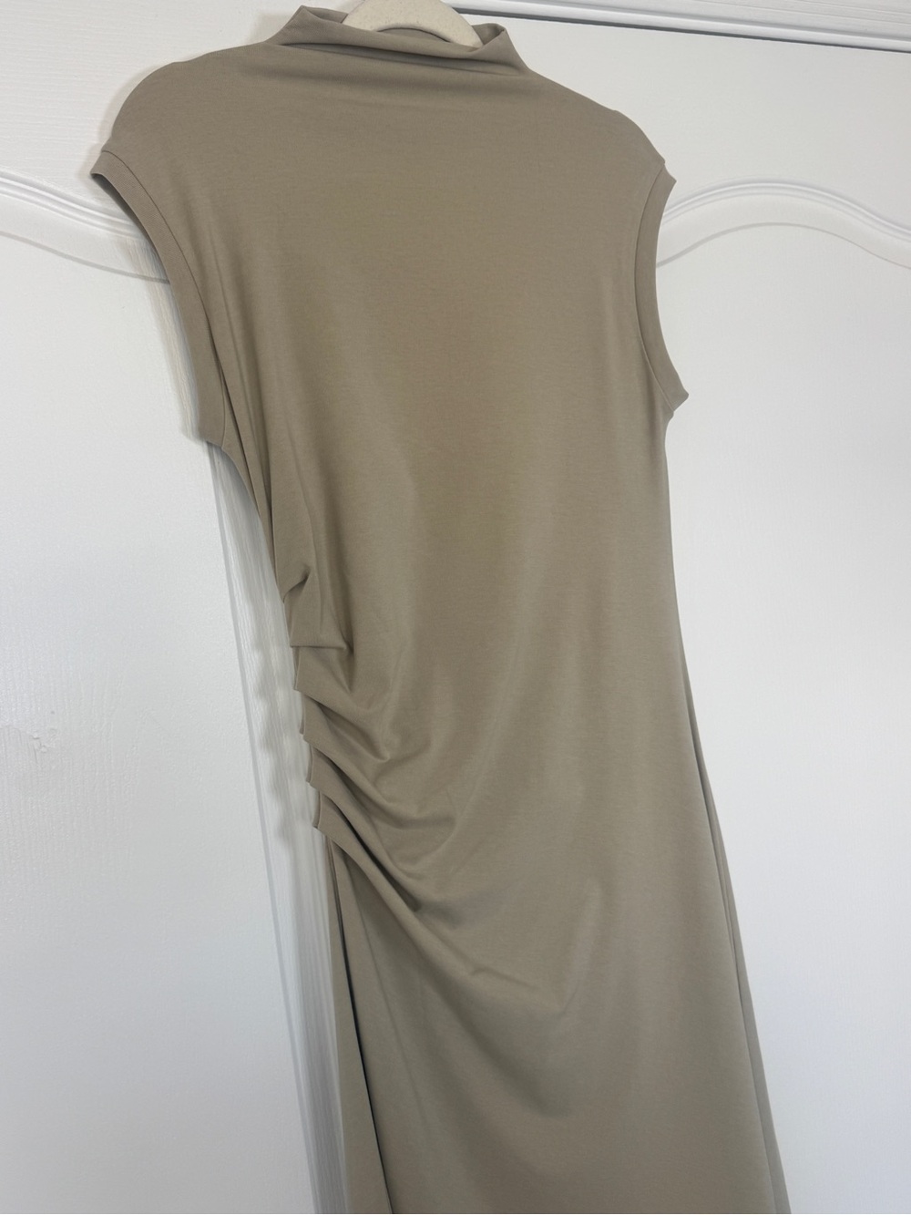 NWT OGL CashSoft Mockneck Tucks Midi Dress zSleeveless Minimalist Large - Picture 4 of 12